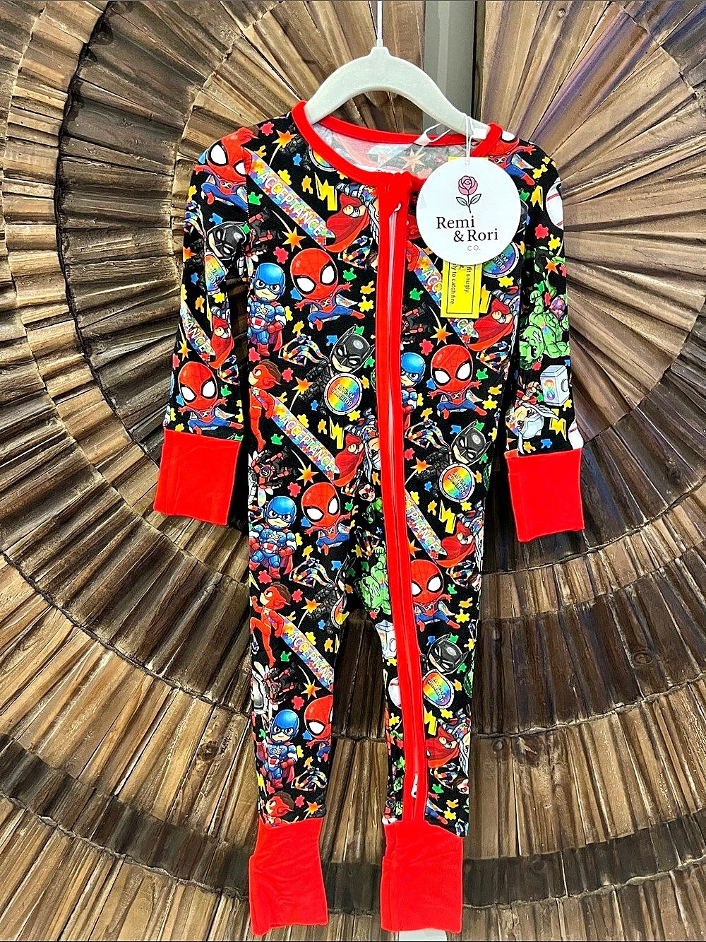Remi & Rori Marvel Print Pajama Set in Black & Red NWT…Autism awareness Bamboo